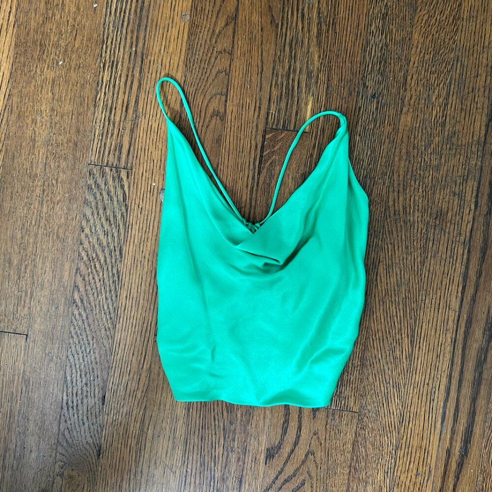 Zara Green Cowl Neck Satin Top